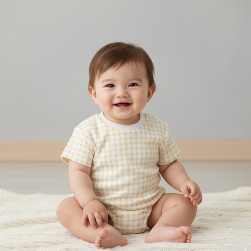 Organic Short Sleeve Bubble Romper - Dotty Gingham