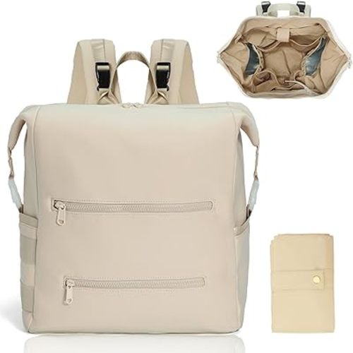 Diaper Bag Backpack,Large Neoprene Baby Bag for Boys Girls with 15 Diaper Bag Organizer,2 Insulated Pockets,Changing Pad,Stroller Straps,White