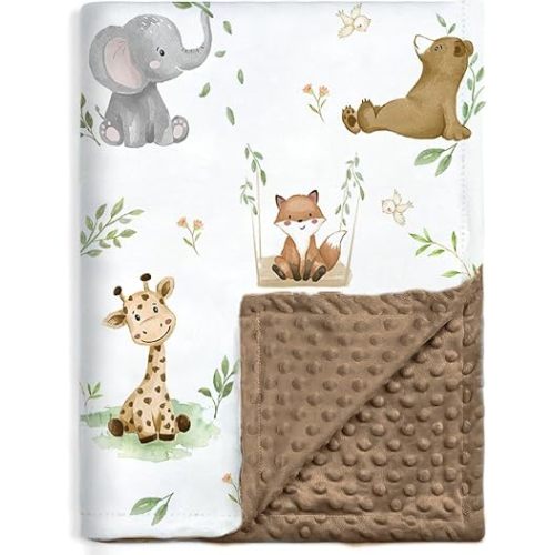 BORITAR Baby Blanket for Boys Girls Soft Plush Minky Fabric with Dotted Backing, Lovely Woodland Design Blanket for Toddler Newborn 30 x 40 Inch(75x100cm)