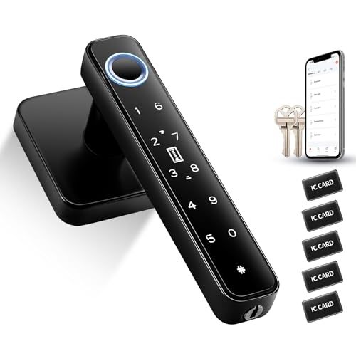 Pulido Fingerprint Door Knob, Full Function 5-in-1 Smart Door Knob, Fingerprint Door Lock for Bedroom, Office, Hotel, Pantry, Biometric Door Knob, Thumbprint Door Knob with 5 IC Card