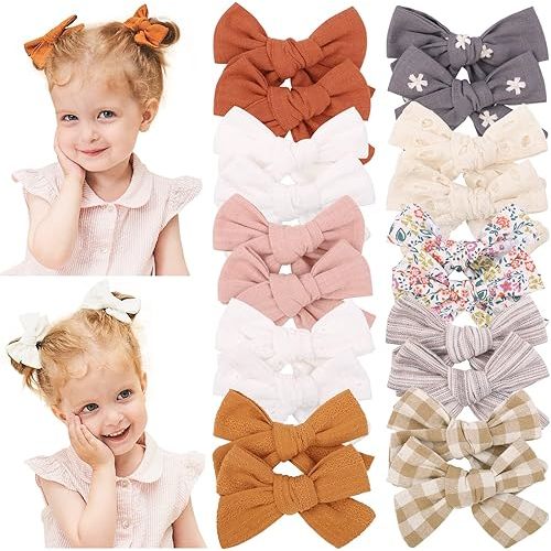 doboi 20PCS 3.6 Inches Baby Girls Linen Hair Bows Clips 10 Colors Fully Lined Hair Barrettes Accessories for Babies Infant Toddlers Kids in Pairs