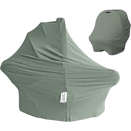 MOZAH Baby Multi-Use Cover: 9-in-1 Car Seat Covers for Babies, Nursing Cover for Breastfeeding & More, Ultra-Soft & Stretchy Infant Car Seat Cover (Roman Green)