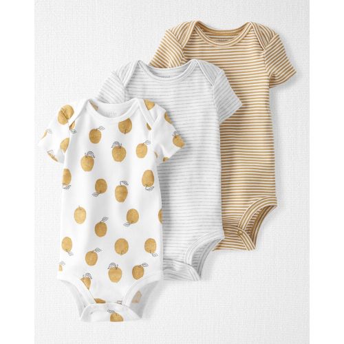 3-Pack Organic Cotton Rib Bodysuits - Golden Orchard - 9M