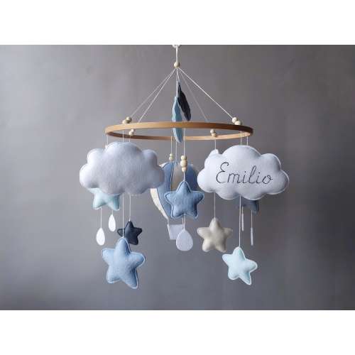 Hot air ballon baby mobile Crib musical mobile bebe Nursery cloud star mobile Baby boy personalized gift Hanging cot mobile