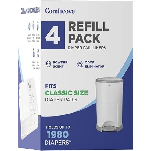 Comficove Refills Compatible with DEKOR CLASSIC Diaper Pails | 4 Pack | Extra Thick Diaper Pail Refill Liners | Fresh Scent | Easy to Replace and Dispose of Diaper Bag | Odorless Baby Diapers Disposal