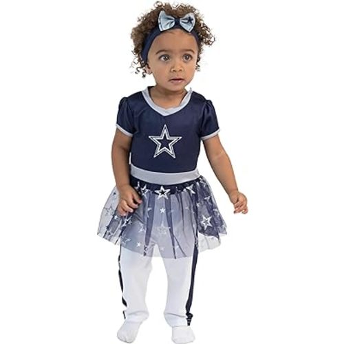 MODERN HERO NFL Officially Licensed One-piece Bodysuit with Mesh Skirt, Leggings and Matching Headband