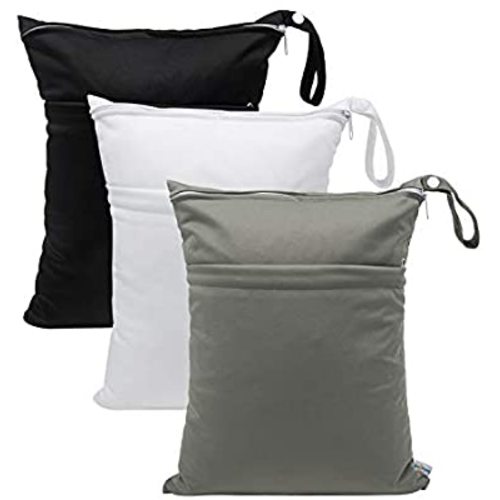 babygoal Wet Dry Bags for Baby Cloth Diapers, Washable Travel Bags, Beach, Pool, Gym Bag for Swimsuits & Wet Clothes with 2 Pockets 3 Pack L-BWG