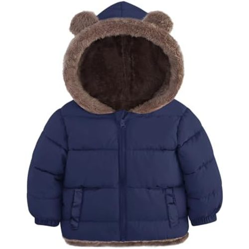 ADUKIDE Toddler Puffer Jacket with Bear Ear Kids Boys Hooded Fleece Coat Size 6M-5T