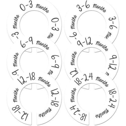 6 Baby Nursery Clothing Closet Size Dividers White Unisex Baby Closet Dividers Fits 1.5" Rod (Ranged Months)