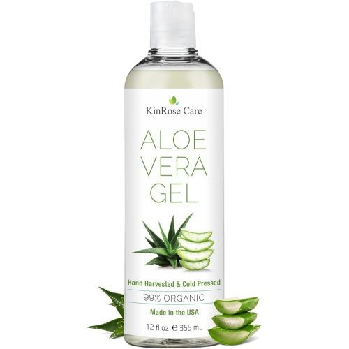 12oz Organic Aloe Vera Gel for Face, Skin, Hair & Sunburn Relief - From 100 Percent Pure Aloe Vera - Cold Pressed, Vegan, Unscented - Made in USA.