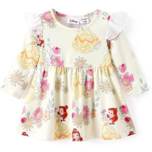 Disney Princess Cinderella Ariel Frozen Elsa Ruffle Sleeve Dress Minnie Mickey Mouse Clothes Baby to Toddler