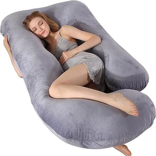 60 Inch Full Body Pregnancy Pillows for Sleeping Cooling Pregnancy Pillow,U Shaped Pregnancy Body Pillow,Maternity Pillows for Pregnant Women with Removable Washable Velvet Cover.(Grey)