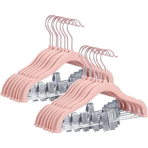 Stormix Baby Hangers, 24 Pack Pants Hangers with Clips, Non-Slip Clothes Hangers, Heavy-Duty Kids Hangers for Shirts, Pants, Skirts, Dresses, Jackets, Coat Pink (Rose Gold Hook)