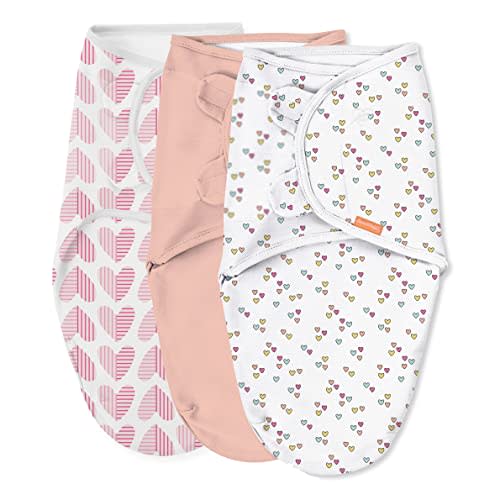SwaddleMe Original Swaddle - Size Small/Medium, 0-3 Months, 3-Pack (Baby Hearts) Easy to Use Newborn Swaddle Wrap Keeps Baby Cozy and Secure and Helps Prevent Startle Reflex