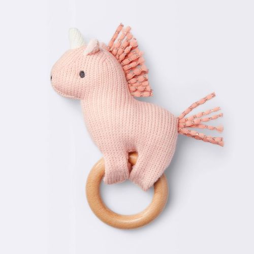 Knit Rattle on Wood Ring - Unicorn - Cloud Island™