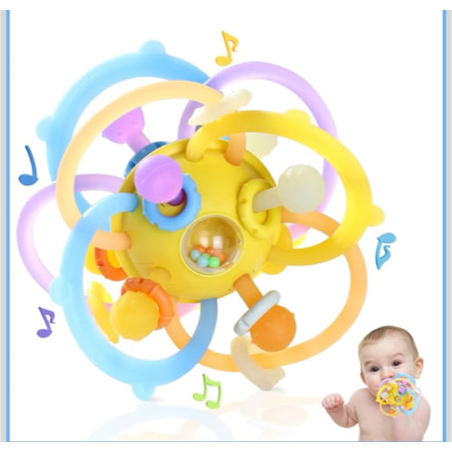 Orzbow Sensory Teething Toys for Babies, Baby Montessori Toys 3-6-12-18 Months, Infant Teethers Relief Chew Toys, Silicone Baby Rattle Toys - Early Development Toy for Toddlers, BPA Free, Yellow