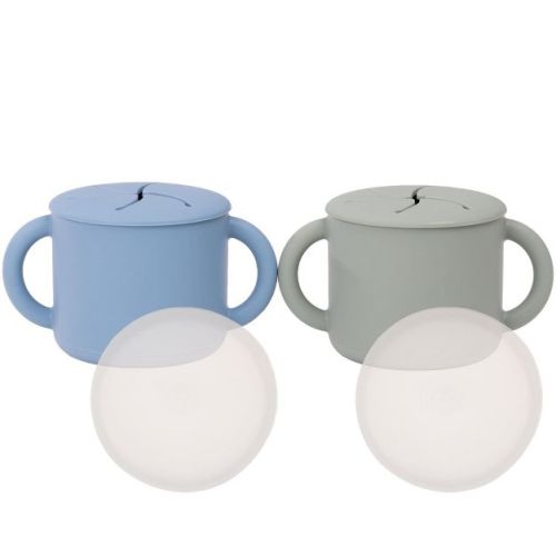 Weesprout Snack Containers, Food Grade Silicone Cups, Spill-proof Tops For Toddlers & Babies - Set Of 2 (matte Blue, Matte Green)