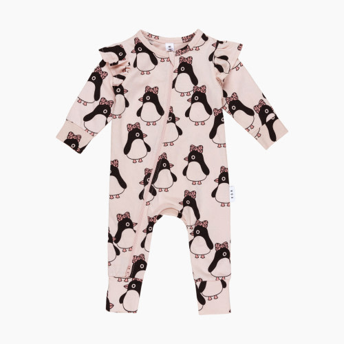 Huxbaby Bow Penguin Zip Romper - Rose, 6-12M