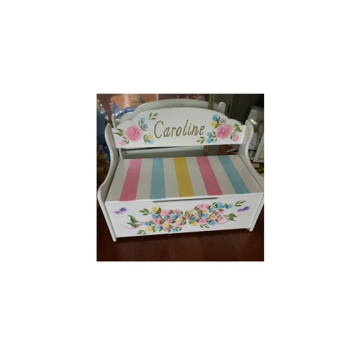 Wood Hand Painted & Personalized Toy Box Bench -24" W x 12" D x 15.5" H " The Caroline "- Toy Storage - Bow and Flowers - Victorian Colors