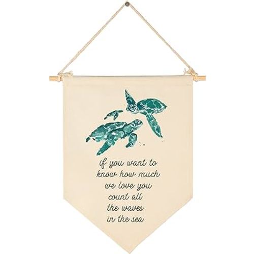We Love You-Ocean Turtle Theme Nursery Decor- Canvas Hanging Pennant Flag Banner Wall Sign Decor Gift for Nursery Baby Kids Girl Boy Teen Bedroom Playroom Front Door- Birthday Christmas Gift