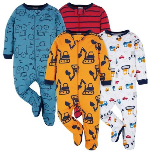 Onesies Brand Baby Boys' Long Sleeve Sleep 'N Plays - Construction Zone - 4-Pack