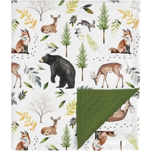 HawSkgFub Forest Woods Animal Friends Mink Baby Blankets Dotted Backing Boy Girl Shower Gift, Bear Deer Fox Rabbit Double Layer Nursery Swaddle, Soft Newborn Infant Toddler Bed Crib Bedding 30 x 40