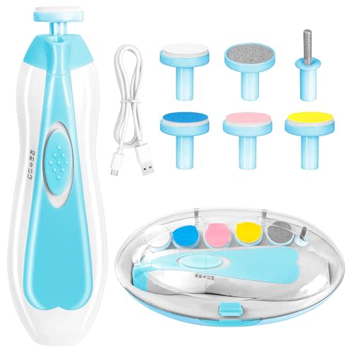 Baby Nail Trimmer Electric, 6 in 1 Rechargeable Baby Nail Clippers Manicure Set Grooming Kit for Toddler Infant or Adults (Blue)