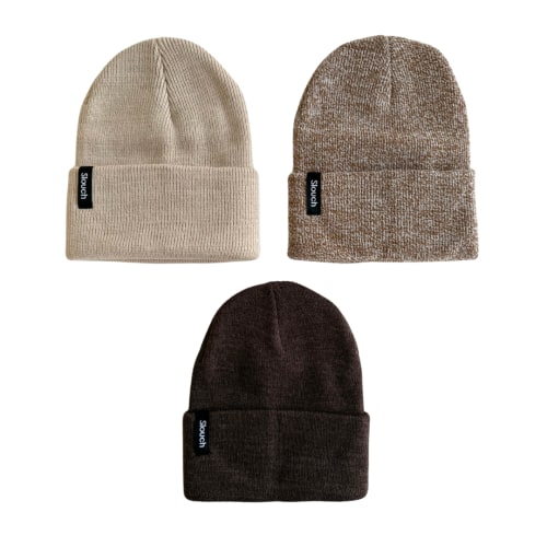 Beige, Heather Copper, & Trail Knit Cuff Beanie Bundle