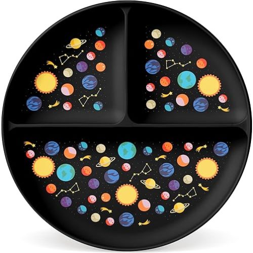 Simple Modern Silicone Plate for Baby and Toddler | Divided and Microwave Safe Plates for Kids | Parker Collection | Solar System
