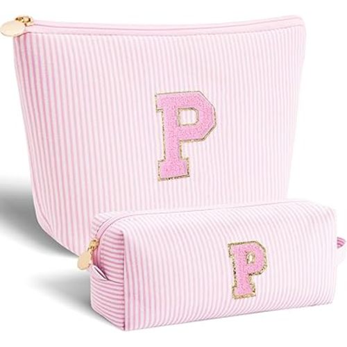 Personalized Makeup Bag for Women Girls - Fashion Cosmetic Bag Trendy Travel Toiletry Bag with Initials Letter - Teen Gifts - Pink,P