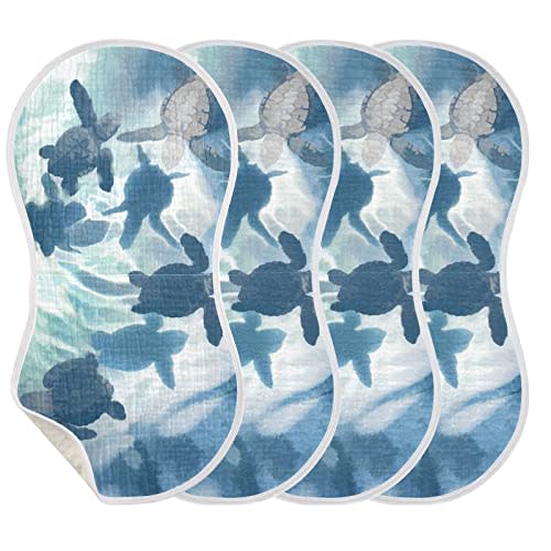 YYZZH Sea Turtle Olive Ridley Turtles Muslin Burp Cloths for Baby 4 Pack 100% Cotton Baby Washcloths Bibs for Boy Girl