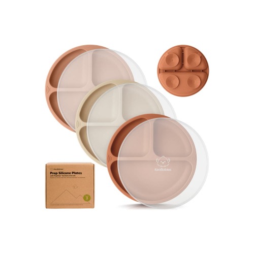 3-Pack Prep Silicone Suction Plates with Lids