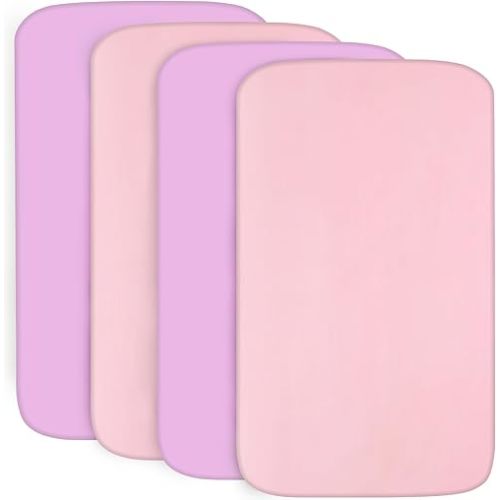 4-Pack Fitted Crib Sheets for Boys and Girls - Breathable, Soft Microfiber Baby Sheets in Pink and Violet