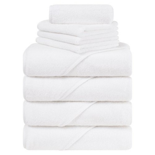 American Soft Linen 100% Cotton Soft Fluffy Hooded Baby Bath Towel Set 8 Piece - White