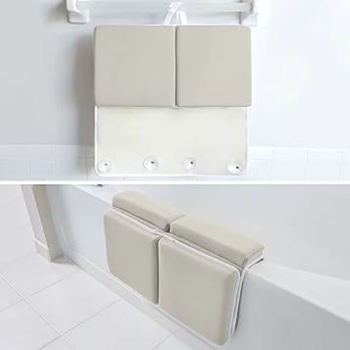 Bath Kneeler with Elbow Rest Pad Set, 1.75 inch Thick Kneeling Pad and Elbow Support for Knee Arm Support, Large Bathtub Kneeling Mat with Toy Organizer for Happy Baby Bathing Time, Beige