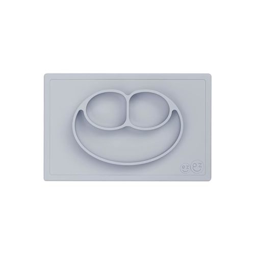 ezpz Happy Mat - 24 Months+ (Pewter) - 100% Silicone Suction Plate with Built-in Placemat for Toddlers + Preschoolers - Divided Toddler Plates - Toddler Essentials