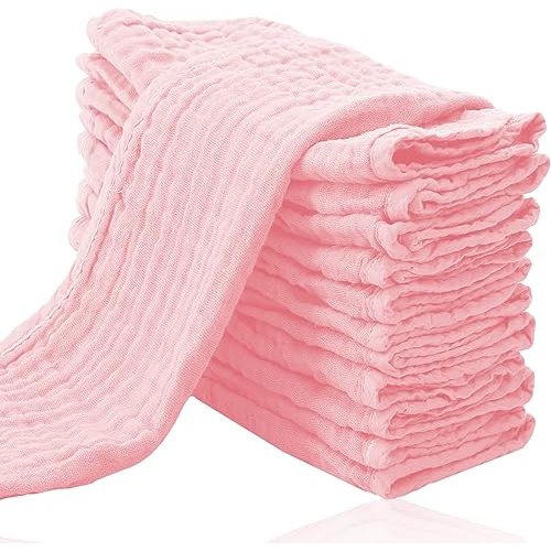 Cute Castle 12 Pack Muslin Burp Cloths for Baby - Ultra-Soft 100% Cotton Baby Washcloths - Large 20'' by 10'' Super Absorbent Milk Spit Up Rags - Burpy Cloths for Unisex, Boy, Girl - Pink
