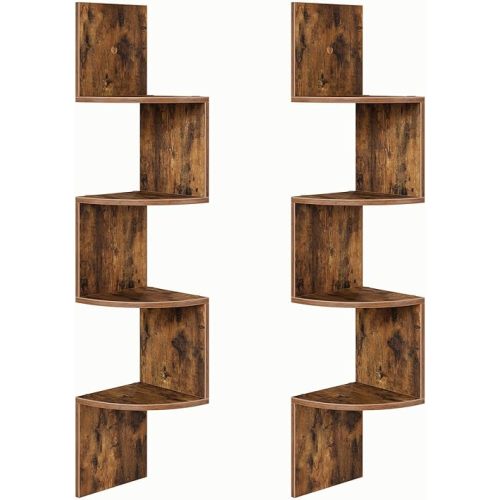 HOOBRO Corner Shelf Wall-Mounted, Set of 2 Floating Corner Shelves, 4-Tier Corner Bookshelves for Wall Decor in Living Room, Bedroom, Bathroom, Home Office, Rustic Brown BF25BJP201