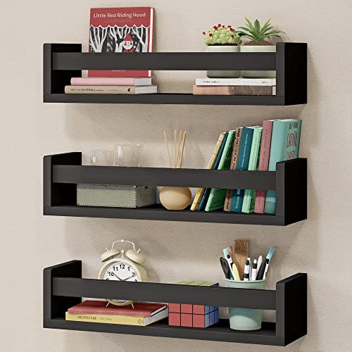 NATURE SUPPLIES Set of 3, 16.4 Inch. Nursery Book Shelves, Wall Bookshelves for Kids Room Decor, Baby Organizer for Playroom, Book Shelf for Wall, Modern Storage for Nursery or Playroom, Black