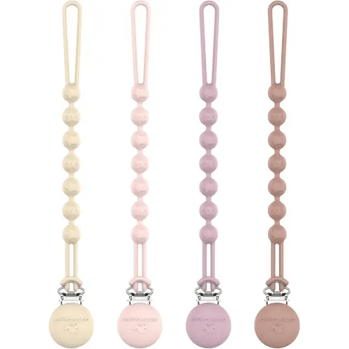 Cuddle Campus Silicone Pacifier Clip Holder with One Piece Design,Soft Flexible Binky Clips with Texture for Baby Boy and Girl Pack of 4 (0-6m)