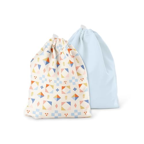 Esembly Ditty Bag Duo - Reusable Waterproof Wet Bags for Cloth Diapers, Swimsuits, Toiletries, and Snacks, Set of 2 - Quilted + Mist