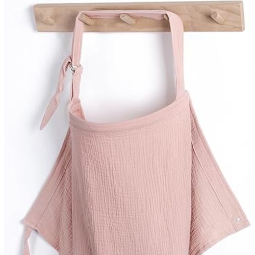 Blissful Diary Muslin Nursing Cover for Breastfeeding, Breathable Breastfeeding Cover up with Arch Neckline for Women, Nursing Apron(Pink)