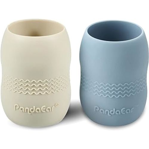 PandaEar (2 Pack 100% Tiny Silicone Drinking Training Cup for Baby and Toddler (Blue&White)