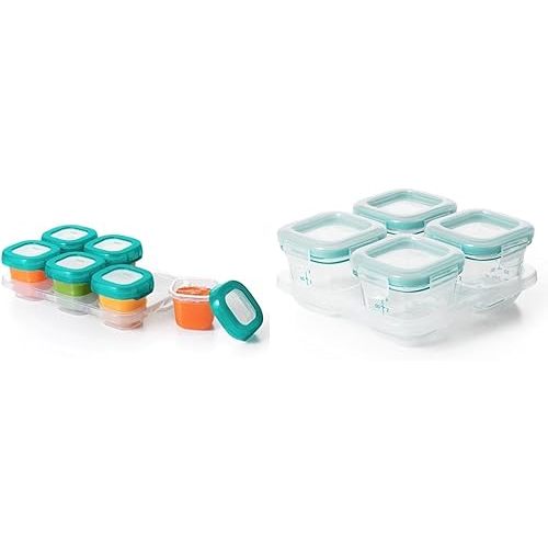 OXO Tot Baby Blocks Freezer and Glass Storage Containers 2 Oz and 4 Oz Teal