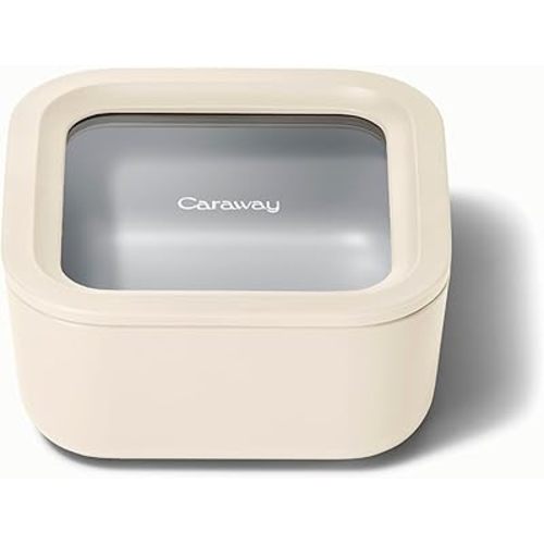 Caraway Glass 4.4 Cup Food Container - Ceramic Coated for Nonstick Storage with Glass Lids - Dishwasher, Oven & Microwave Safe