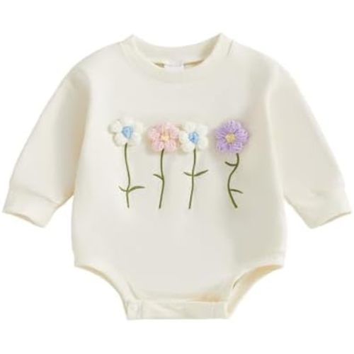 YINGISFITM Newborn Baby Girl Clothes 3D Floral Long Sleeve Sweatshirt Romper Bubble Onesie Fall Winter Infant Outfits