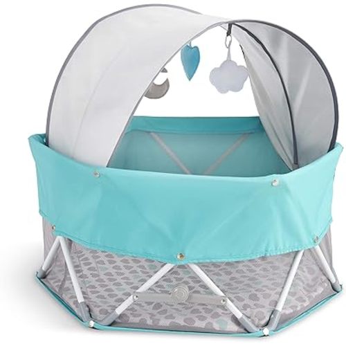 Regalo On-The-Go Baby My Play, Portable Play Yard, and Activity Mat, Indoor & Outdoor, Includes UPF Canopy with Toys, Padded Bottom and Carry Case