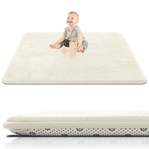 SEPARO Thick Baby Play Mat for Floor,50 x 50 Playpen Mat,Tummy Time Foam Mats,Ultra Soft Support & Plush Feel,Easy Care with Non-Slip Cushioned for Infant,Kids and Toddler Crawling,Beige