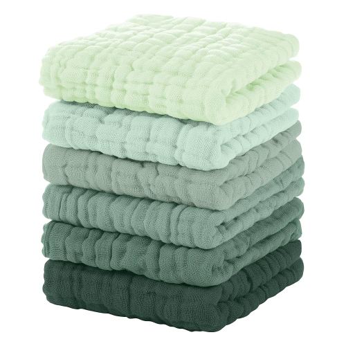 Unnivoll Muslin Burp Cloths Baby 12''X12'',Baby Washcloths 6 Pack, 100% Cotton Baby Wash Cloths Absorbent And Soft For Newborn Infants Kids Boys Girls Green