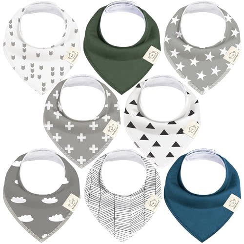8-Pack Organic Baby Bandana Bibs for Boys, Girls - Super Absorbent Triangle Baby Bibs for Drooling and Teething Infant, 100% Cotton Extra Soft for Newborn, Infant 0-36 Months (Crossroads)